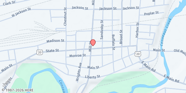 Map showing First Baptist Church at 370 State St, Conneaut, OH