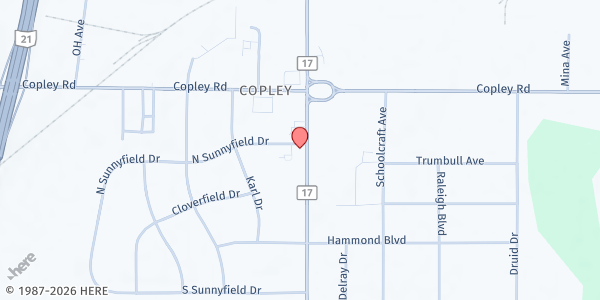 Map showing Copley Outreach Center at 1502 S. Cleveland-Massillon Rd, Copley, OH