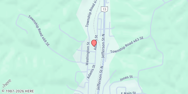 Map showing St. Vincent de Paul Perry County Conference at 203 Adams Street, Corning, OH