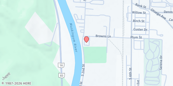Map showing Coshocton Senior Center at 201 Browns Lane, Coshocton, OH