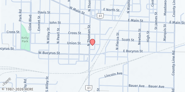 Map showing C.a.m.p. - Food Distribution Center at 119 N Thoman St, Crestline, OH