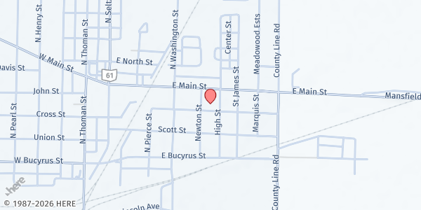 Map showing Crestline Nazarene Church Food Pantry at 500 East Main Street, Crestline, OH
