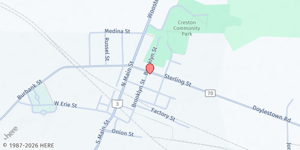 Map showing The Salvation Army at Creston Community Church at 111 Sterling St., Creston, OH