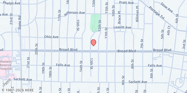Map showing Bethany United Church of Christ at 1235 Broad Blvd., Cuyahoga Falls, OH