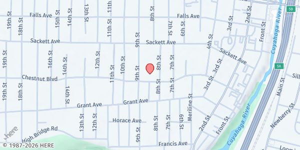 Map showing Church of Christ - Cuyahoga Falls at 837 Chestnut Blvd., Cuyahoga Falls, OH