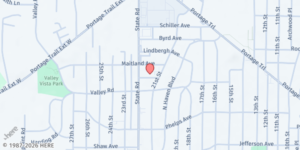 Map showing Harvest Food Pantry at Community Vineyard Church at 2543 State Road, Cuyahoga Falls, OH