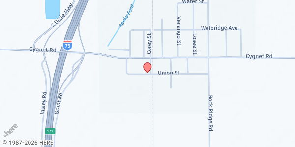 Map showing Victory Chapel Fellowship at 280 Union St., CYGNET, OH