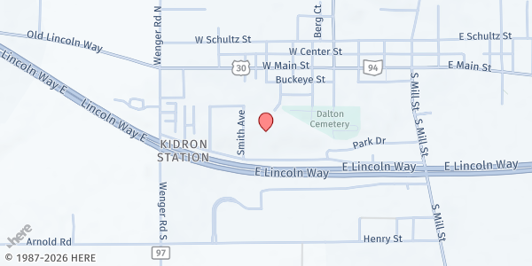 Map showing Dalton Baptist Church at 400 Lincolnview Drive, Dalton, OH