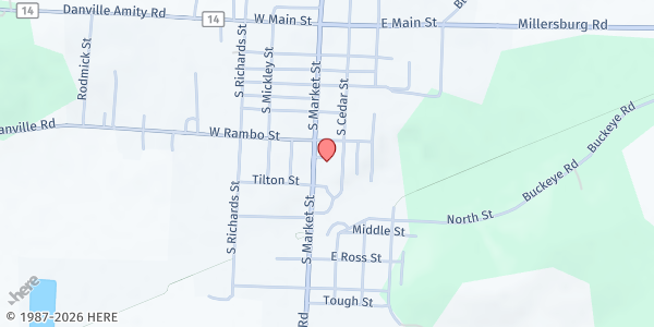 Map showing Sanctuary Community Action Hot Meals - Danville at 408 South Market Street, Danville, OH