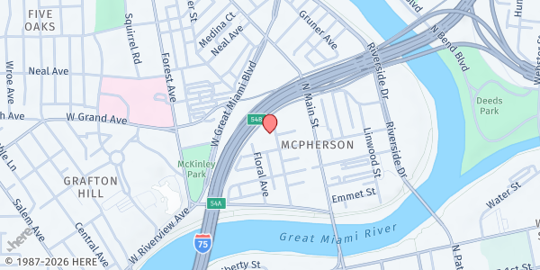 Map showing Asbury Apartments at 215 McDaniel St, Dayton, OH