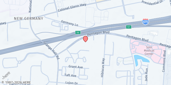 Map showing Clark State at 3775 Pentagon Blvd, Dayton, OH