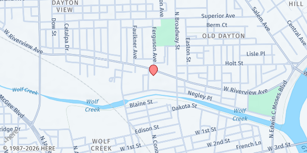 Map showing Dayton Christian Center at 1352 West Riverview Ave, Dayton, OH