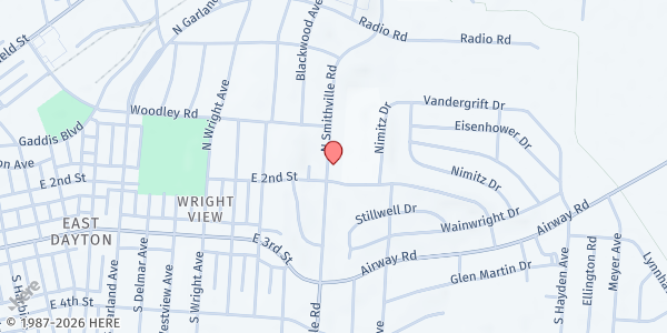Map showing Evangel Church of God at 132 N. Smithville Rd., Dayton, OH