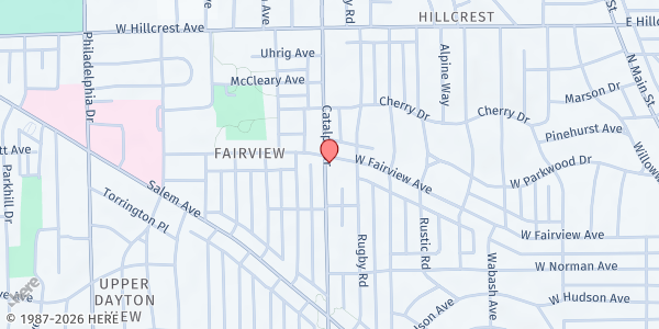Map showing Fairview United Methodist at 828 W Fairview Ave., Dayton, OH