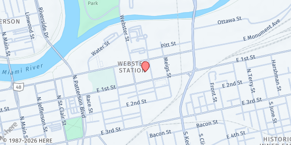 Map showing Good Neighbor House at 627 E 1st St, Dayton, OH