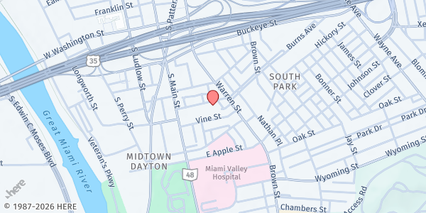 Map showing Gospel Mission at 64 Burns Ave., Dayton, OH