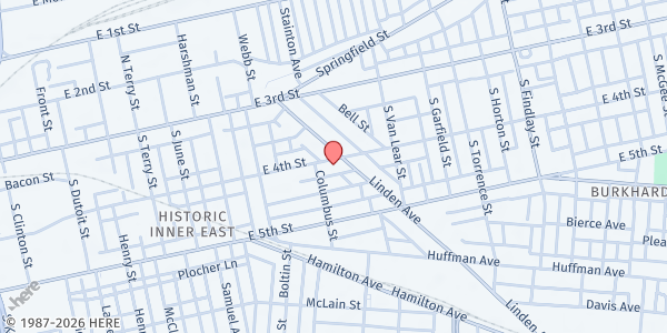 Map showing Linden Avenue Baptist Church at 101 Linden Ave, Dayton, OH