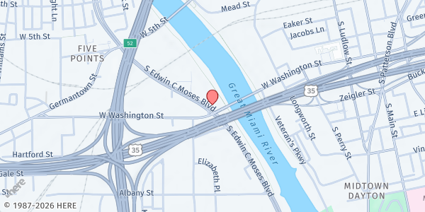 Map showing Miami Valley Meals at 428 S. Edwin C. Moses Blvd, Dayton, OH