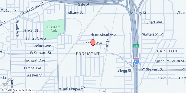 Map showing Mount Olive Baptist Church at 502 Pontiac Ave., Dayton, OH