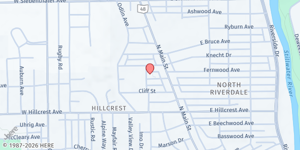 Map showing North Riverdale Church at 45 Kurtz Avenue, Dayton, OH