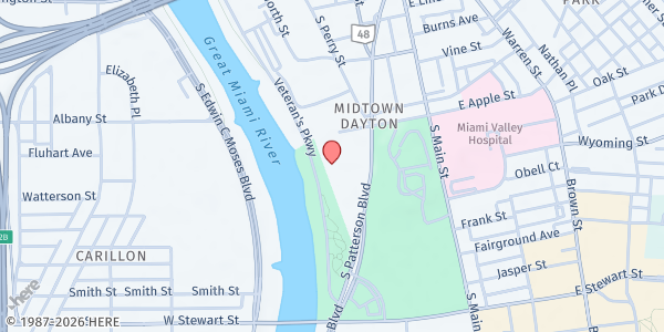 Map showing Northwest Dayton Food Pantry (SVDP) at 124 West Apple St., Dayton, OH