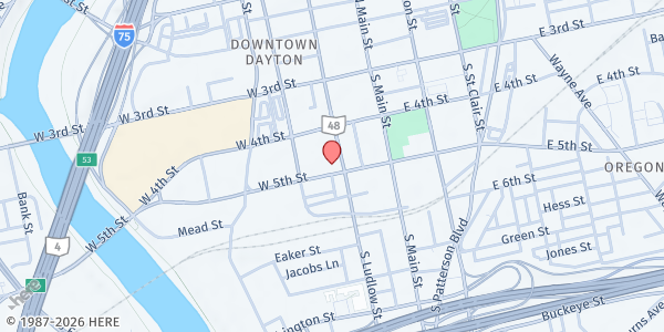 Map showing St. John's Lutheran Church at 141 S Ludlow St, Dayton, OH