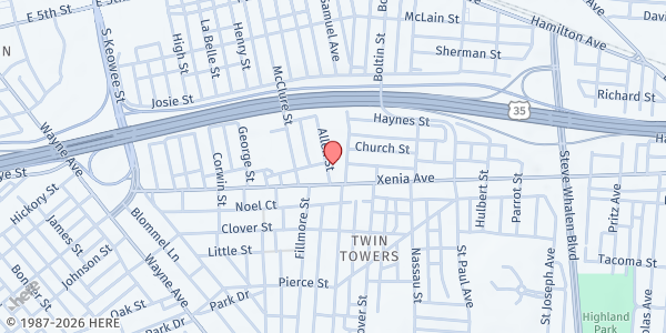 Map showing St. Mary Catholic Church - SVDP at 310 Allen Street, Dayton, OH