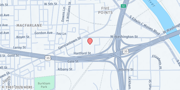 Map showing The Foodbank Drive Thru Pantry at 56 Armor Place, Dayton, OH