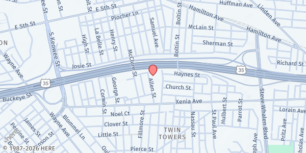 Map showing Twin Towers Place at 250 Allen Street, Dayton, OH