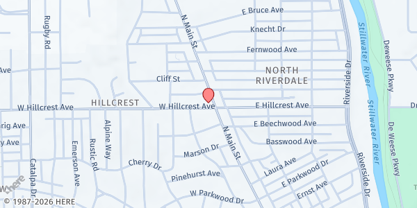 Map showing United Community Brethren at 15 W Hillcrest Ave, Dayton, OH