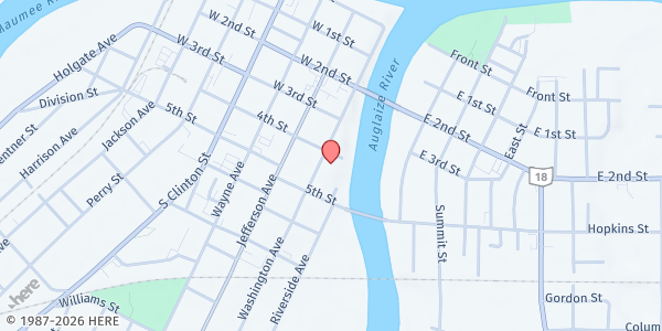 Map showing First Presbyterian Church at 501 Washington Ave, Defiance, OH