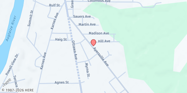 Map showing Hebron Ministries at 1123 Ayersville Avenue, Defiance, OH