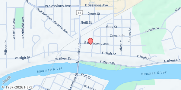 Map showing La IGLESIA de DIOS - THE CHURCH OF GOD Inc. at 135 E Broadway Ave, Defiance, OH