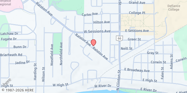 Map showing Temple Of Praise Assembly at 505 Elbert St., DEFIANCE, OH