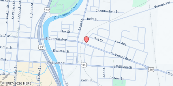 Map showing Common Ground Food Pantry at 193 East Central Avenue, Delaware, OH