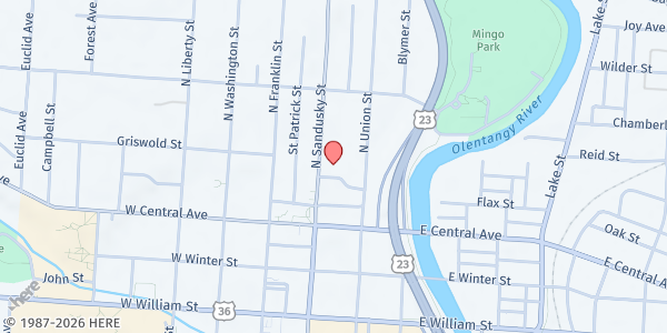 Map showing Delaware County Job and Family Services at 145 North Union Street, Delaware, OH