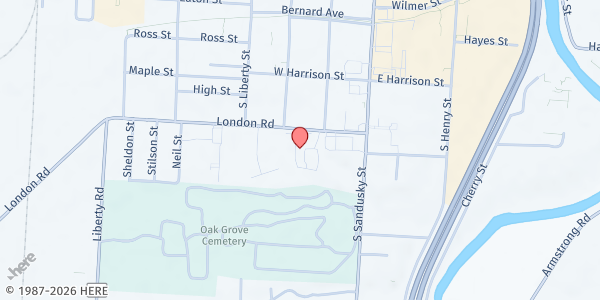 Map showing LSS Delaware Food Pantry at 73 London Rd., Delaware, OH