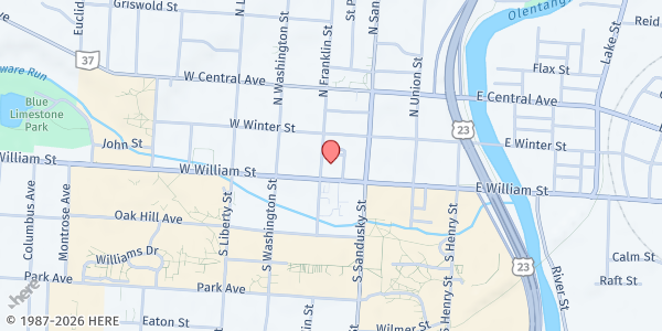 Map showing William Street United Methodist at 28 West William Street, Delaware, OH