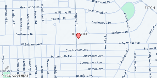 Map showing Aldersgate United Methodist Church at 4030 Douglas Road, DeVeaux, OH