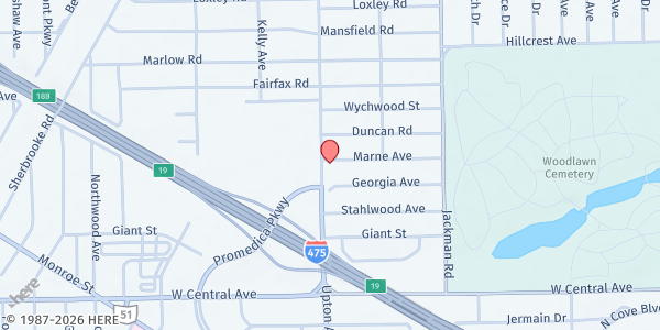 Map showing New Life House of Faith at 3274 Upton Avenue, DeVeaux, OH