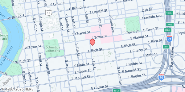 Map showing St. Lawrence Haven at 200 South 5th Street, Downtown, OH