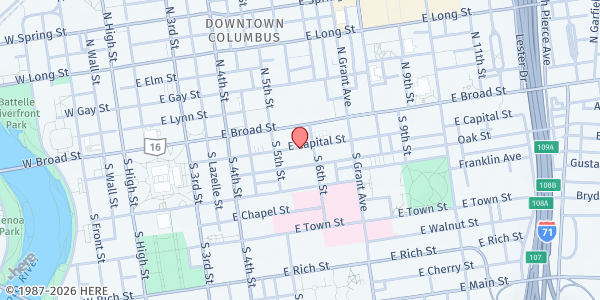 Map showing The Catholic Foundation - Downtown Office at 257 East Broad Street, Downtown, OH
