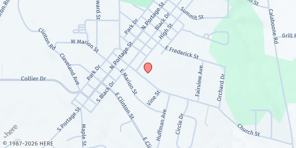 Map showing Doylestown Community Food Cupboard at 153 Church Street, Doylestown, OH