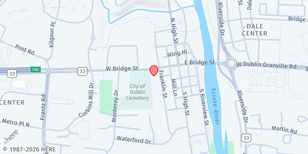 Map showing Dublin Food Pantry at 81 W. Bridge St., Dublin, OH