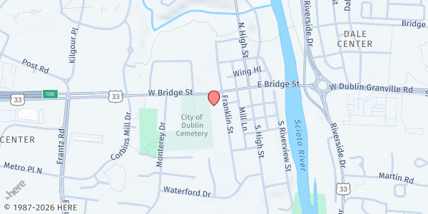 Map showing Dublin Food Pantry at 81 West Bridge Street, Dublin, OH