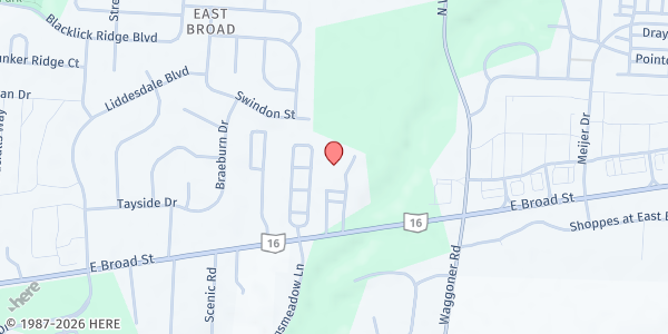 Map showing Eastside Grace Food Pantry at 7510 East Broad Street, East Broad, OH