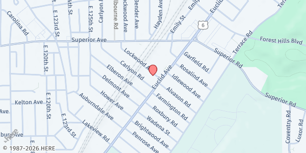 Map showing Calvary Lutheran Church at 13100 Euclid Ave, East Cleveland, OH