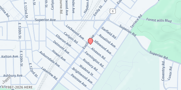 Map showing Calvary Lutheran Hunger Center - Food Distribution Center at 13100 Euclid Ave, East Cleveland, OH