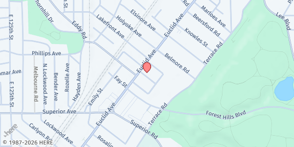 Map showing Father Michael Wittman Ozanam Center at 13824 Euclid Ave, East Cleveland, OH