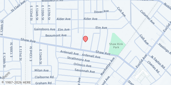 Map showing Fr. Mike Wittman Ozanam Center at 14305 Shaw Ave, East Cleveland, OH